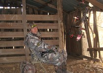 Dee taking it easy in the barn.